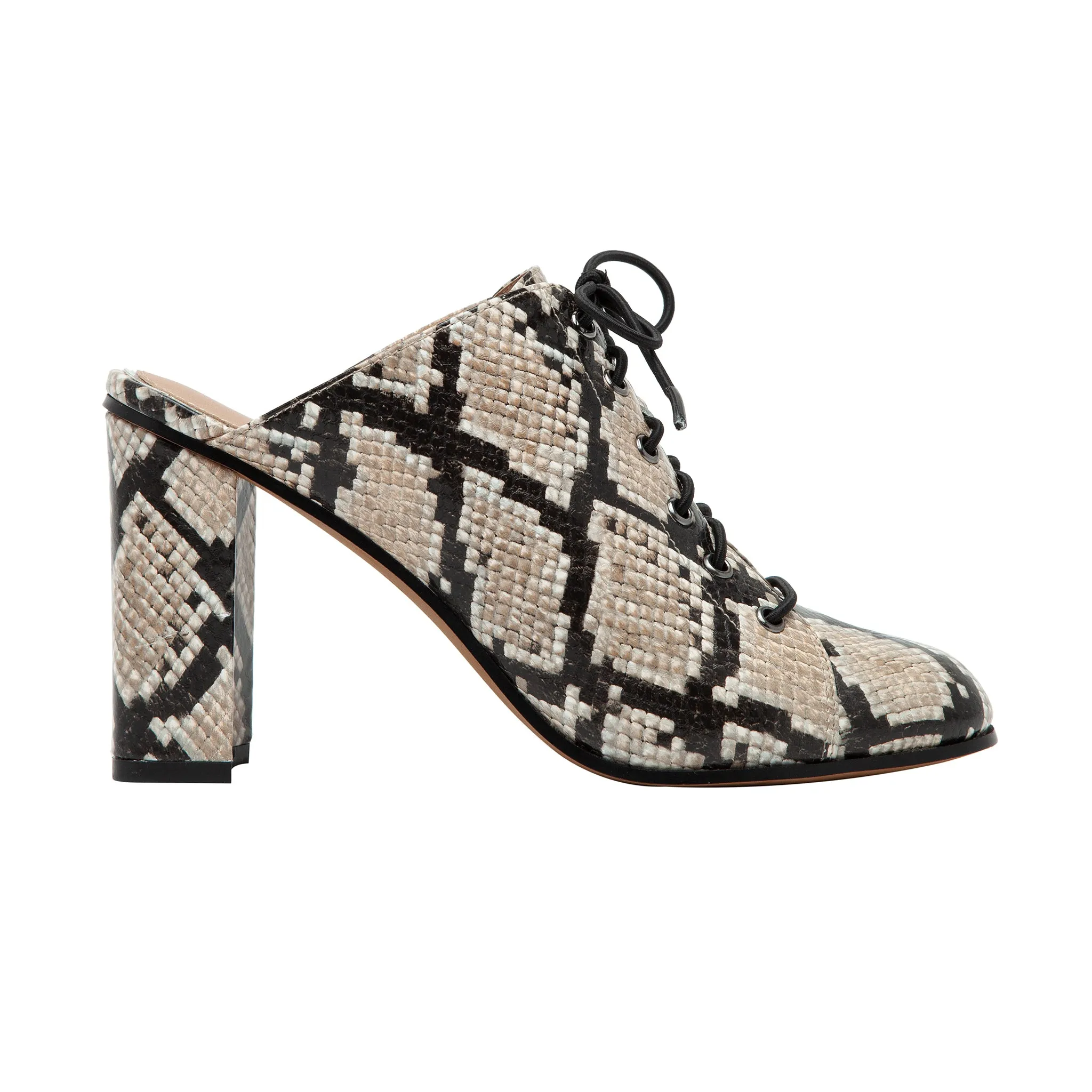 SYLVIE | Sassy Lace-Up High Block Heel Leather Mule