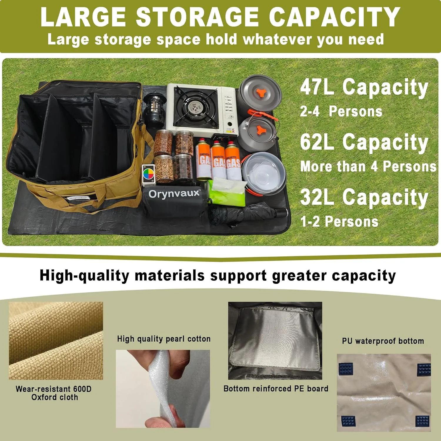 Tactical Camping Storage Bag - Wear-Resistant and Water-Resistant 600D Oxford Fabric, Upgraded Non-Slip and Wear-Resistant PU Bottom, DIY Area, Soft Bag Design Provides More Flexible Storage Space
