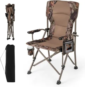 Tangkula Folding Camping Chair, Portable Camp Chair with Padded Seat, Cup Holder, Storage Pocket, Outdoor Lawn Chair with Carrying Bag for Fishing, Picnic, Travel, No Assembly Needed