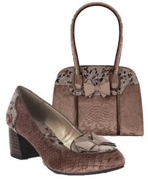 Thalia Mink Low Heel Court Shoes & Matching Kobe Bag by Ruby Shoo