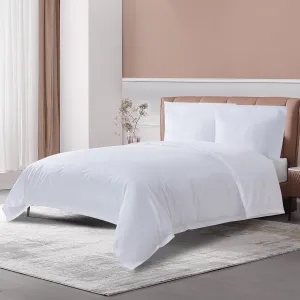 THE COTTON & SILK 100% Luxury Long-Staple Cotton Duvet Cover Set - Soft & Breathable, Queen Size, White (1 Duvet Cover with Corner Ties & Hidden Zipper, 2 Pillow Shams)