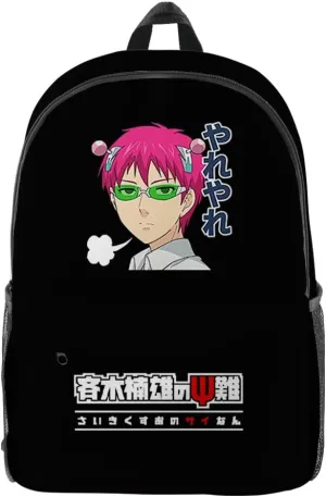 The Disastrous Life of Saiki K Merch One Size Backpack Anime Three Piece Travel Backpack (Black-Backpack)