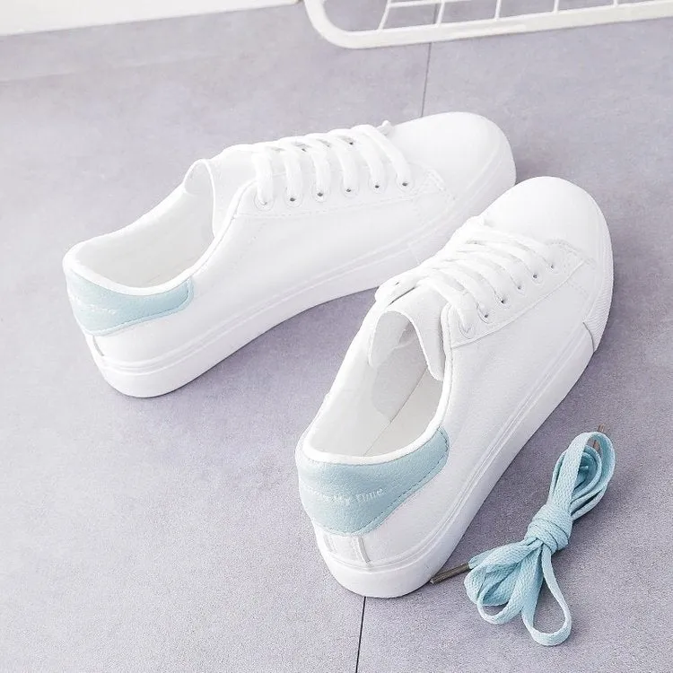 themeisles White Shoes for Female Students Korean Style Very Match Spring and Autumn Leather Flat Running Shoes Sneaker Breathable Women's Board Shoes