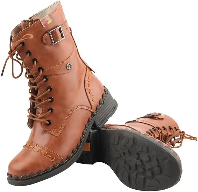 TMA EYES Women's Clasical Lace-Up Zipper Breathable Lining Flat with Hand-stitched Mid-calf Boots