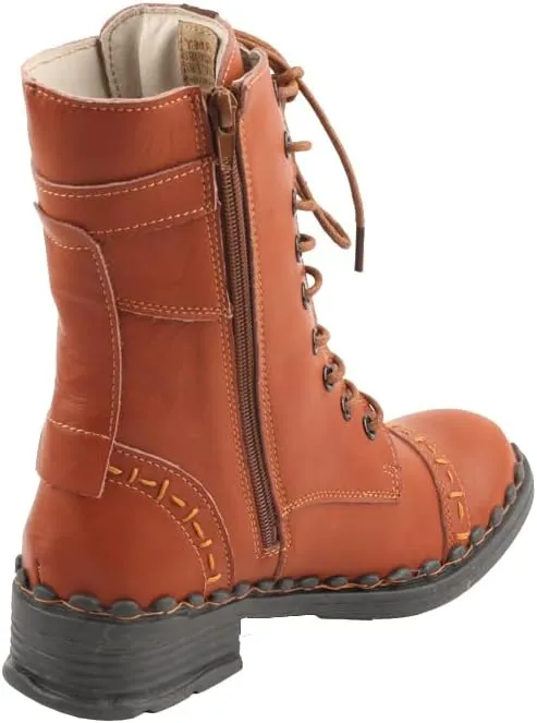 TMA EYES Women's Clasical Lace-Up Zipper Breathable Lining Flat with Hand-stitched Mid-calf Boots