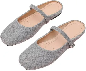 TN TANGNEST Women's Mary Jane Shoes Mules for Women Flats Retro One Line Strap Flats Cute Square Toe Backless Flat Mules