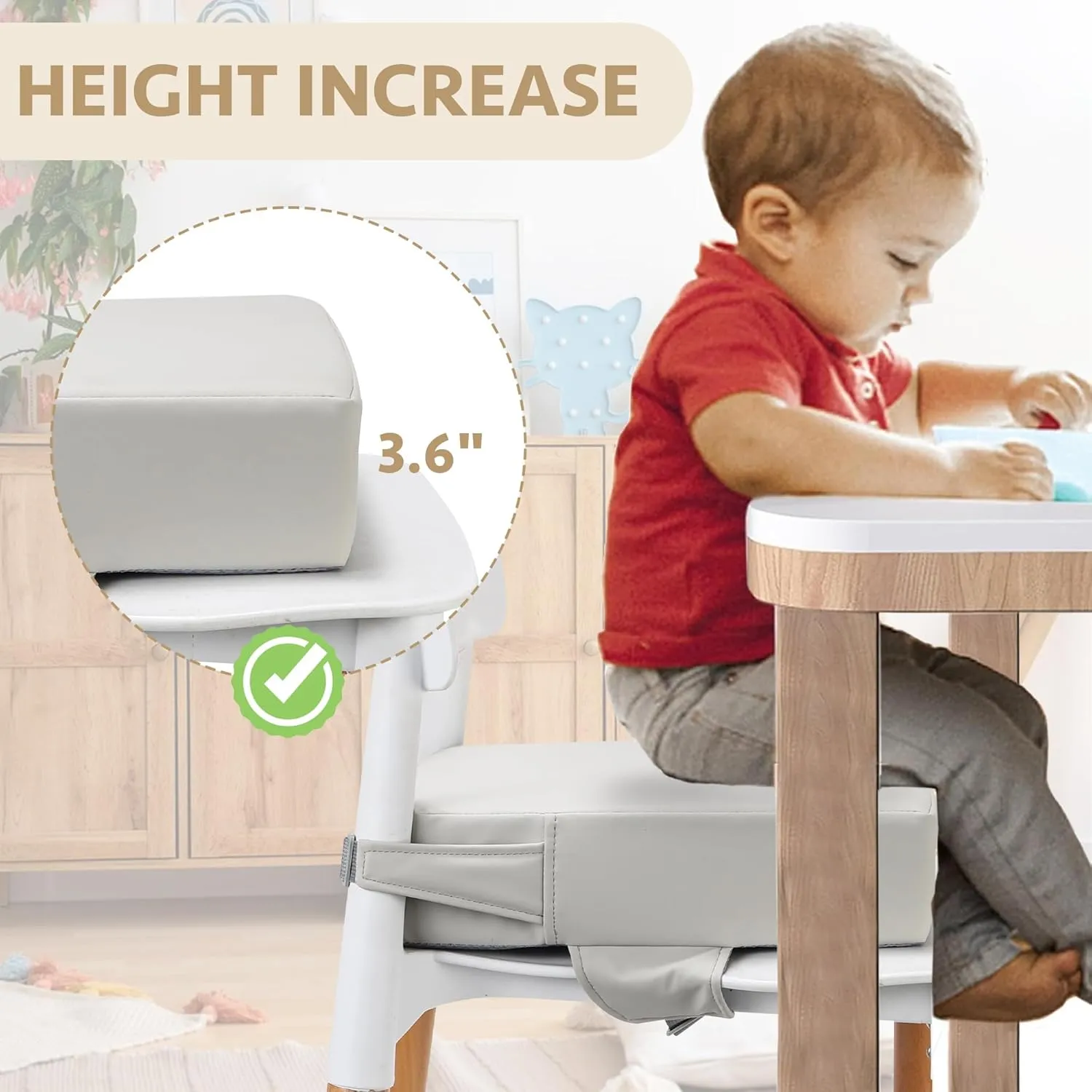 Toddler Booster Seat for Dining Table (PU Material),Portable Kids Booster Seat with Safety Buckles, High Cushion for Travel with Non-Slip Bottom