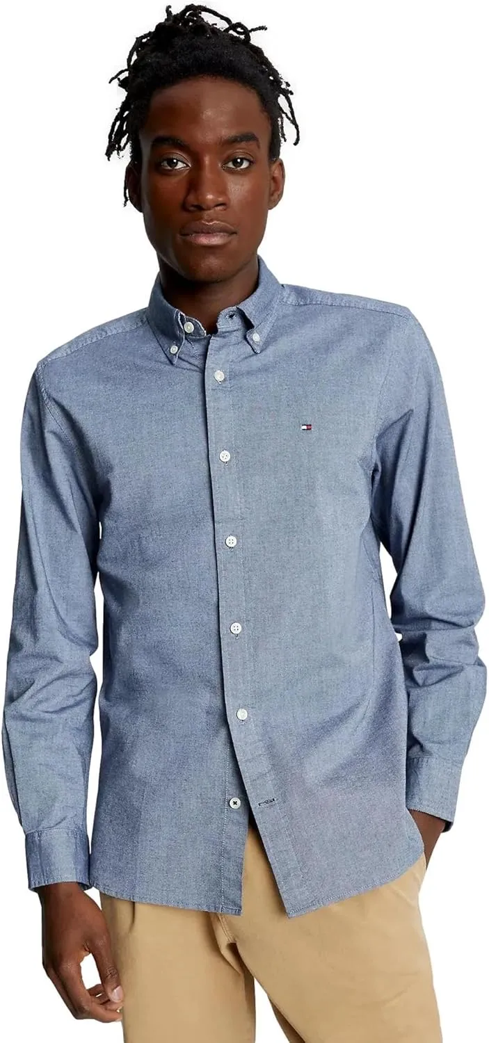 TOMMY HILFIGER Men's Signature Long Sleeve Casual Button Down Shirt in Regular Fit 2025 Collection