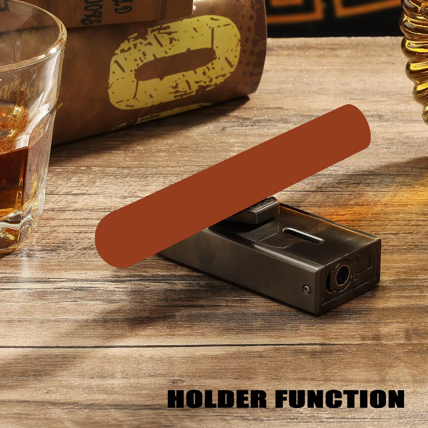 Torch Lighter, All in One Jet Flame Butane Lighter Built-in Cutter, Punch, Holder Function, Refillable and Adjustable Windproof Gas Lighter, Mens Gifts. Black(Sold Without Gas)