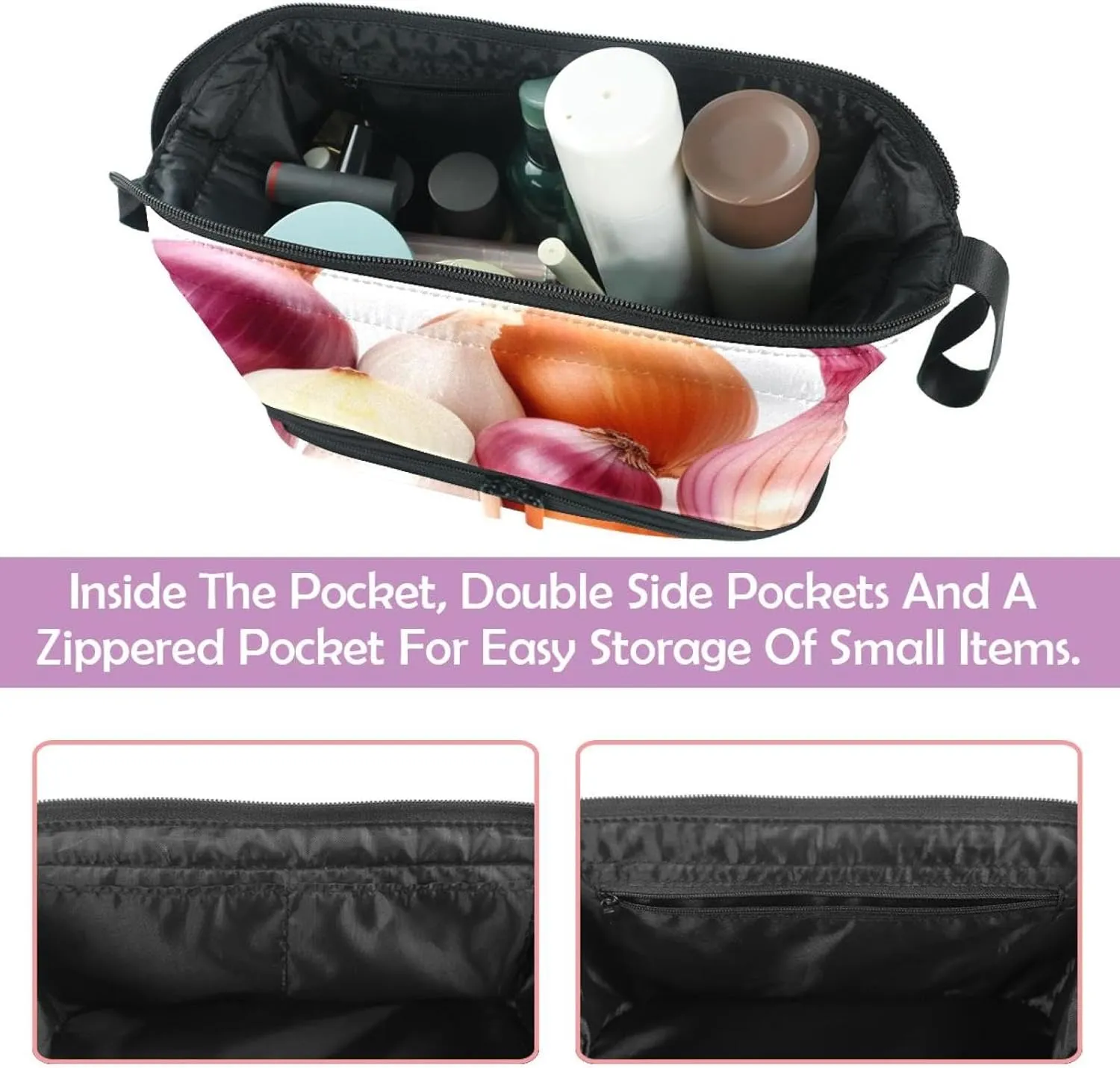 Travel Makeup Bag,Travel Toiletry Bag for Women,Vegetables Onion and Garlic,Cosmetic Travel Bag
