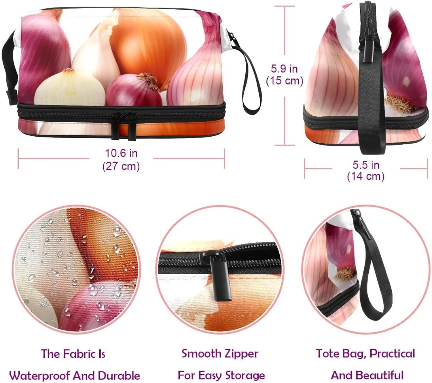 Travel Makeup Bag,Travel Toiletry Bag for Women,Vegetables Onion and Garlic,Cosmetic Travel Bag