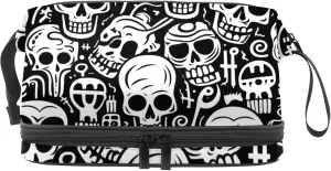 Travel Makeup Bag,Travel Toiletry Bag for Women,Vintage Black White Skull,Cosmetic Travel Bag