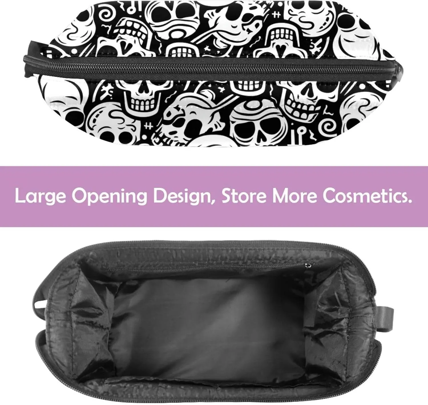 Travel Makeup Bag,Travel Toiletry Bag for Women,Vintage Black White Skull,Cosmetic Travel Bag