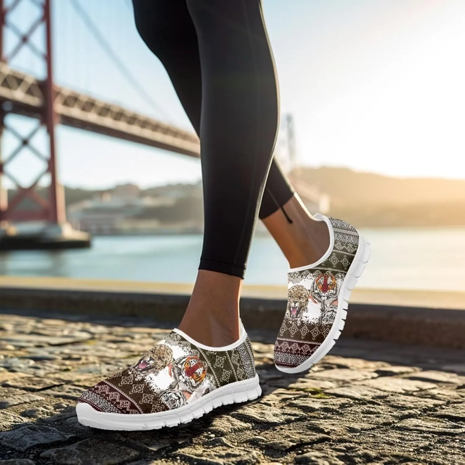 Tribal Lightweight Sneakers for Women Slip On Running Shoes Casual Walking Shoes Non Slip Tennis Shoes Comfortable Mesh Fashion Loafers US Size 5.5-11.5