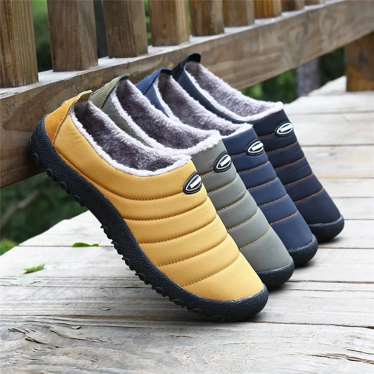 UBFEN Mens Womens Winter Warm Slippers with Fuzzy Plush Lining Slip on House Shoes Indoor Outdoor Anti-Skid Rubber Sole