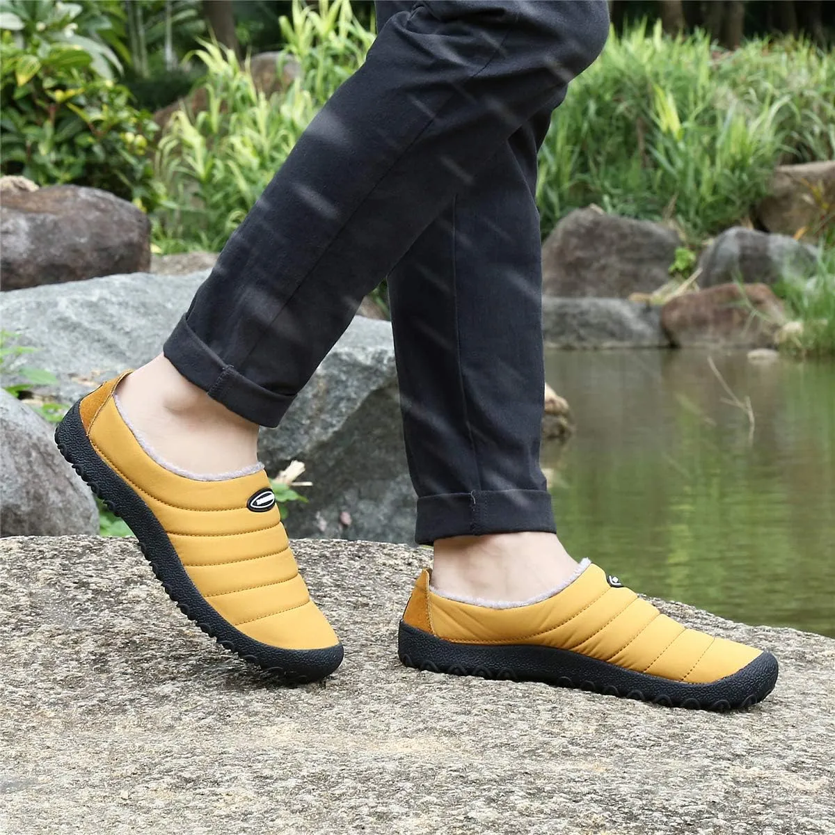 UBFEN Mens Womens Winter Warm Slippers with Fuzzy Plush Lining Slip on House Shoes Indoor Outdoor Anti-Skid Rubber Sole