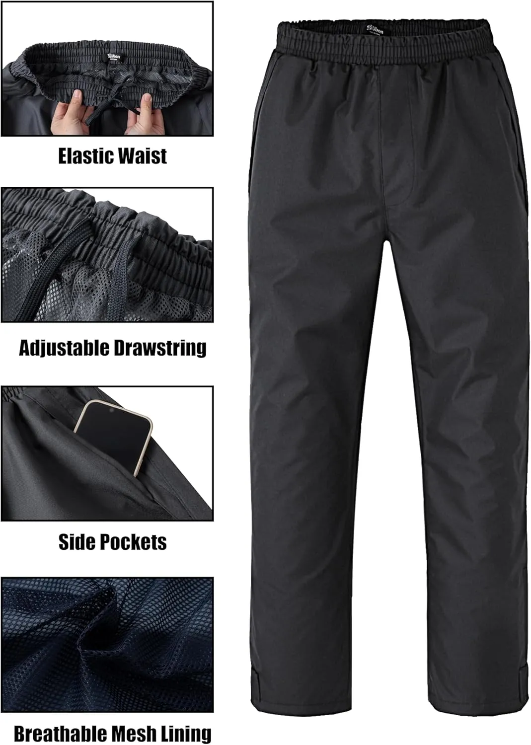 Ubon Rain Pants for Women Waterproof - Packable Hiking Pants Outdoor Rain Over Pants, Golf Rain Pants