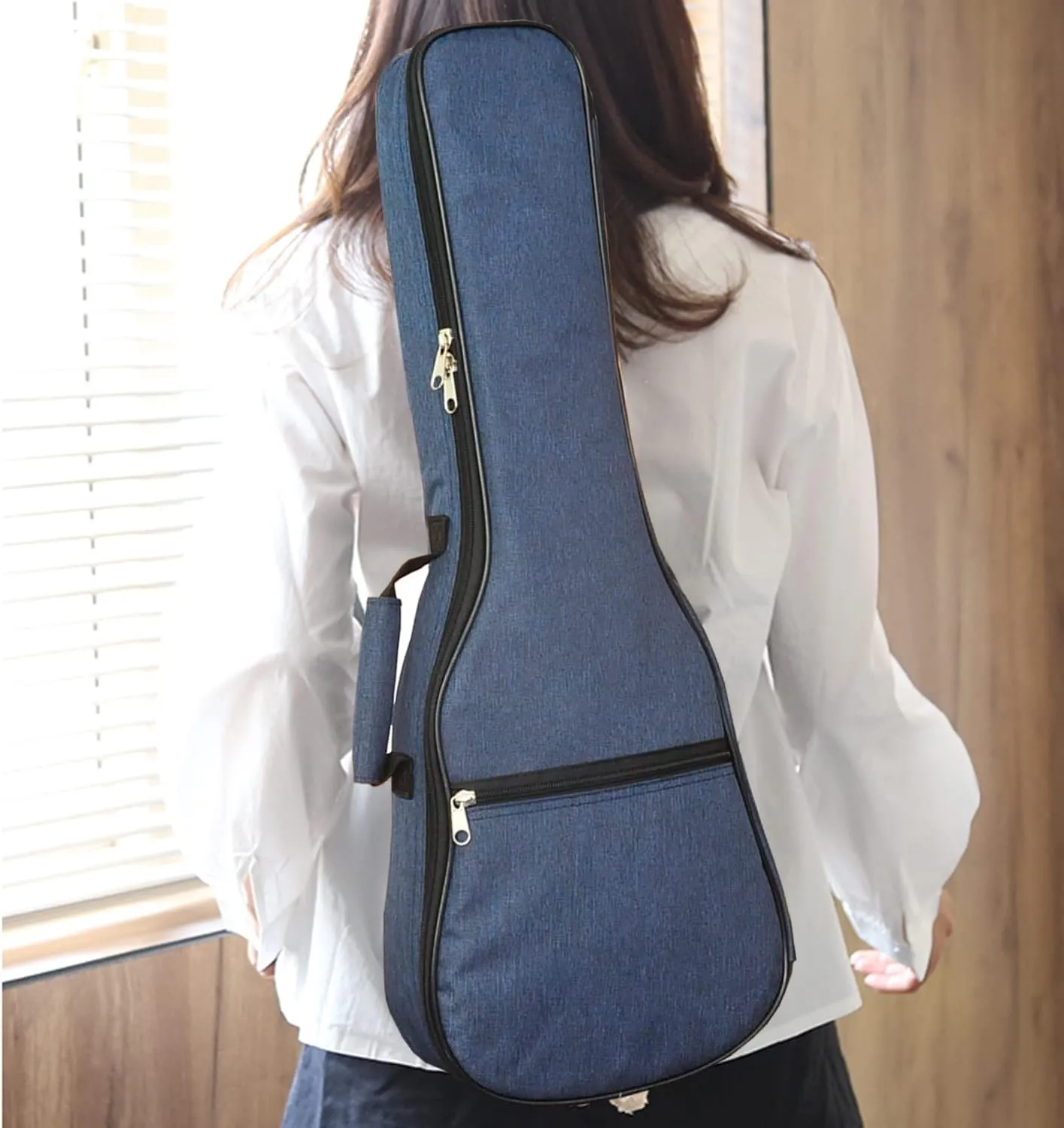 Ukulele Case Bag Baritone 30 inches Soft Adjustable Dual Shoulder Straps Backpack Case with 0.39 inch Thick Sponge Padding Protective Waterproof Nylon (Blue)