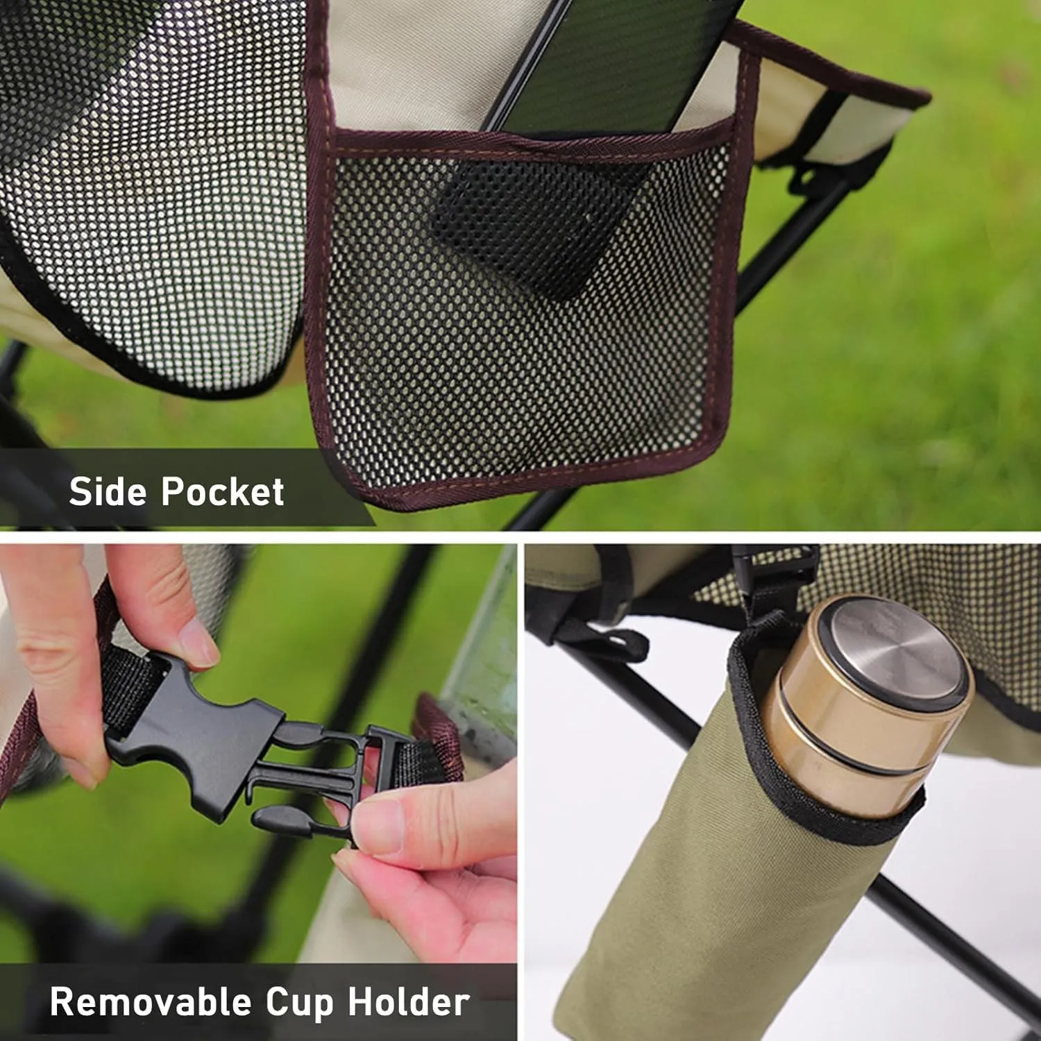Ultralight High Back Folding Camping Chair, Headrest & Side Pocket, Quick Assembly, Portable Compact Camping Folding Chair for Picnic, Hiking, Beach, Sports Events,Brown (Black One Size)