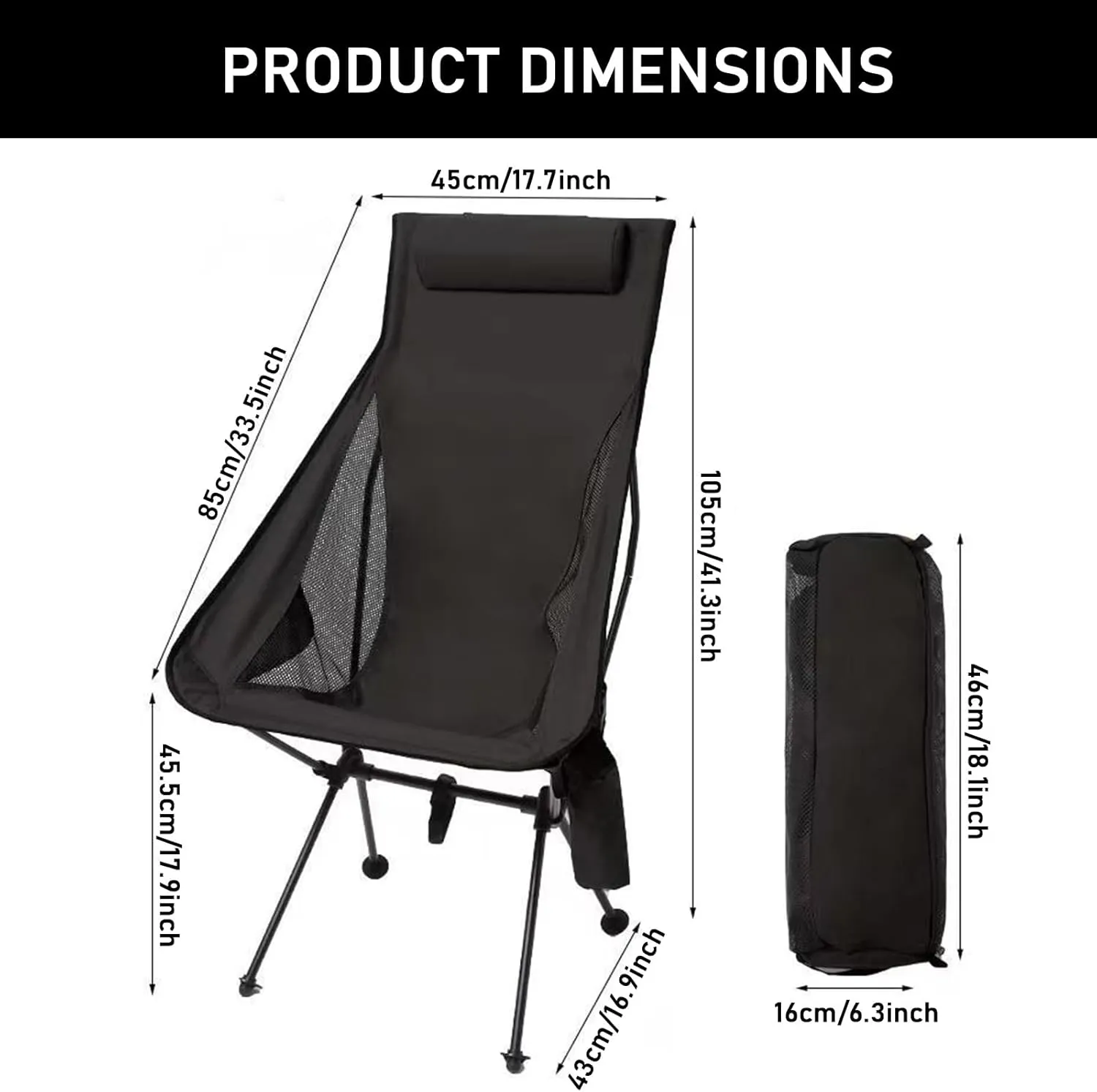 Ultralight High Back Folding Camping Chair, Headrest & Side Pocket, Quick Assembly, Portable Compact Camping Folding Chair for Picnic, Hiking, Beach, Sports Events,Brown (Black One Size)