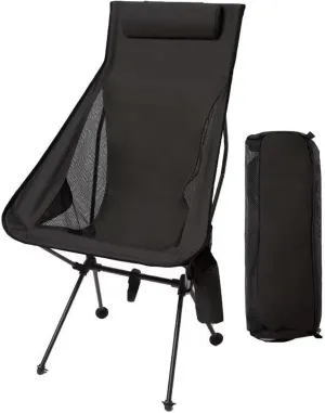 Ultralight High Back Folding Camping Chair, Headrest & Side Pocket, Quick Assembly, Portable Compact Camping Folding Chair for Picnic, Hiking, Beach, Sports Events,Brown (Black One Size)