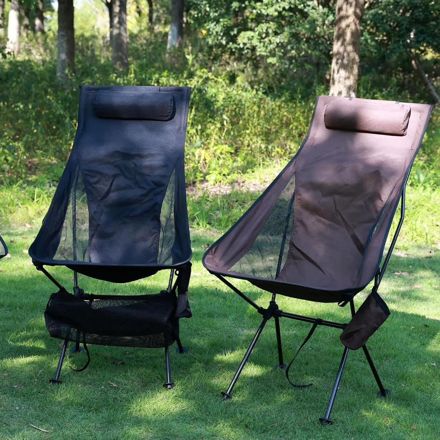 Ultralight High Back Folding Camping Chair, Headrest & Side Pocket, Quick Assembly, Portable Compact Camping Folding Chair for Picnic, Hiking, Beach, Sports Events,Brown (Black One Size)