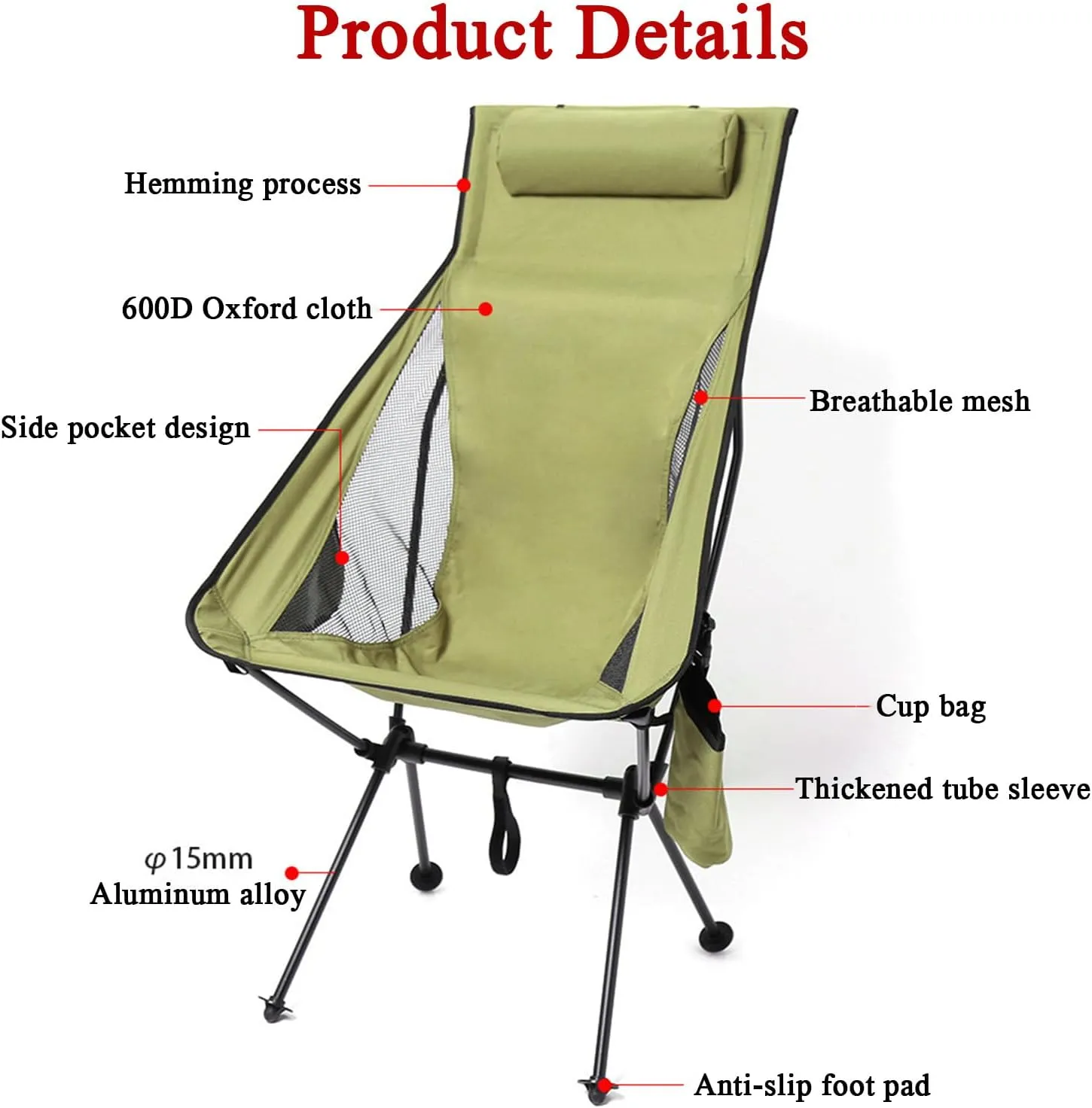 Ultralight High Back Folding Camping Chair, Headrest & Side Pocket, Quick Assembly, Portable Compact Camping Folding Chair for Picnic, Hiking, Beach, Sports Events,Brown (Black One Size)