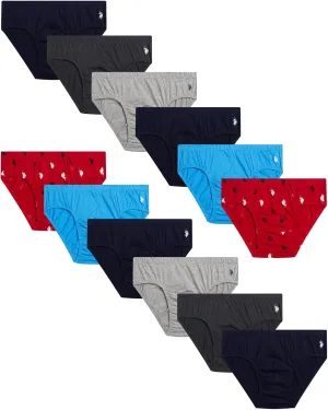 U.S. Polo Assn. Men's Low Rise Briefs - 12 Pack Tagless Soft Breathable Cotton Underwear for Men (Sizes S-XL)