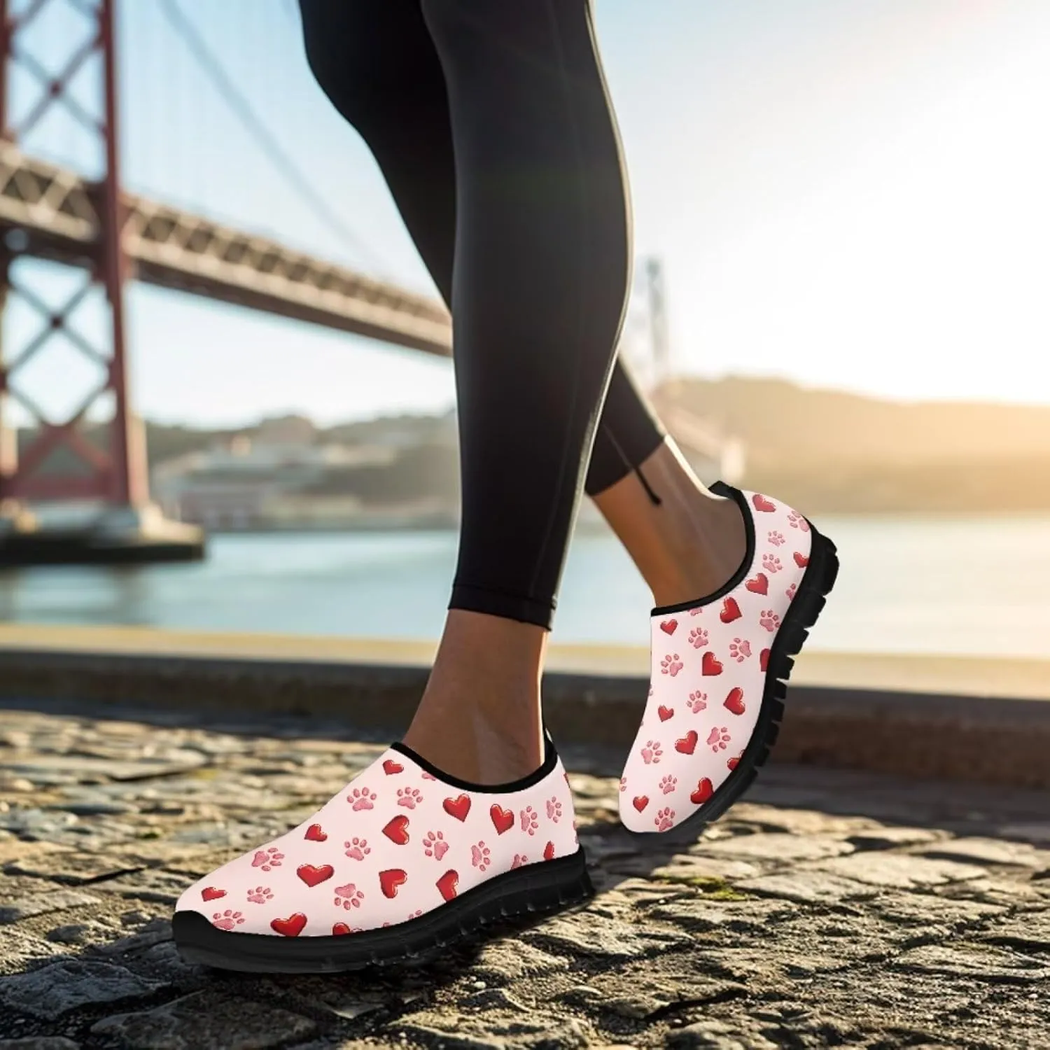 Valentine's Day Slip On Sneakers for Women Casual Low Top Flat Shoes Mesh Breathable Work Tennis Footwear