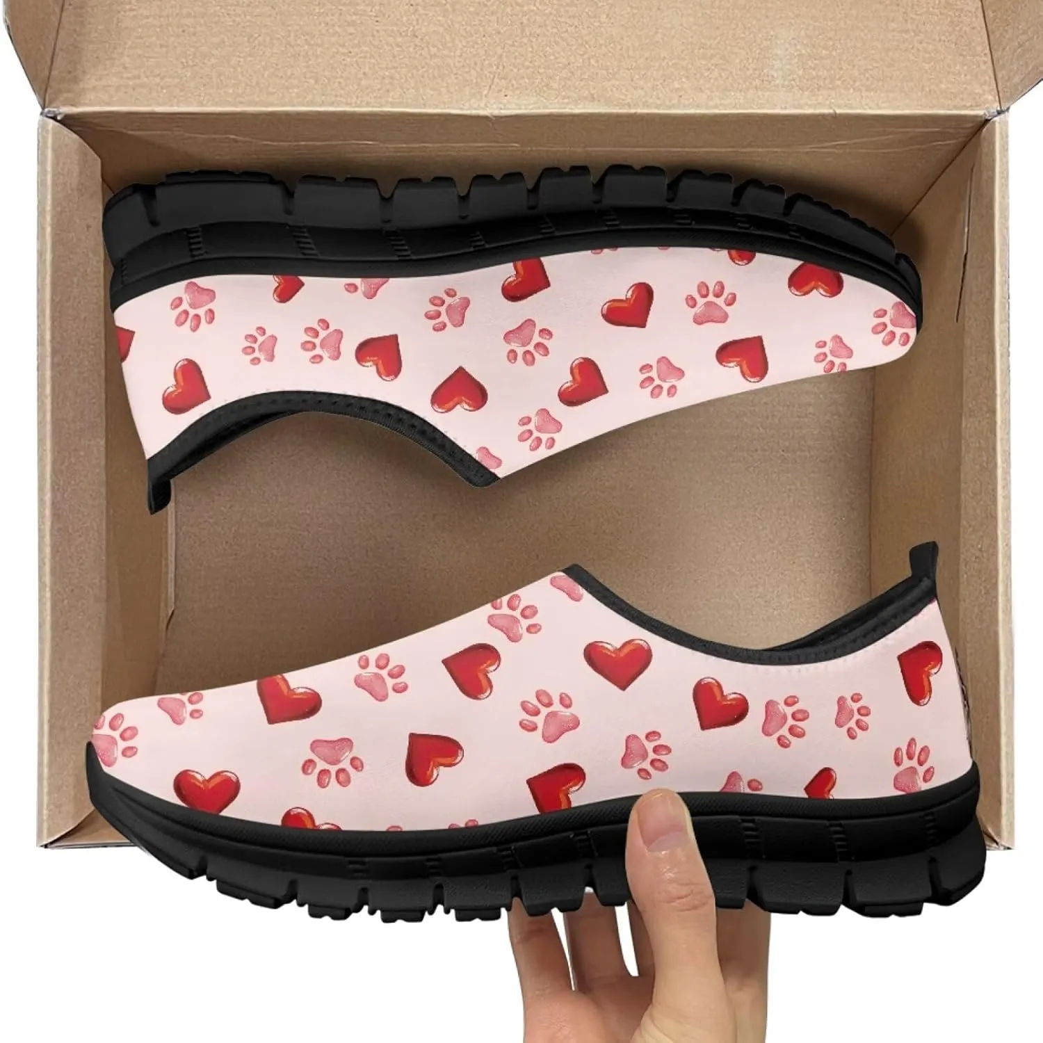 Valentine's Day Slip On Sneakers for Women Casual Low Top Flat Shoes Mesh Breathable Work Tennis Footwear