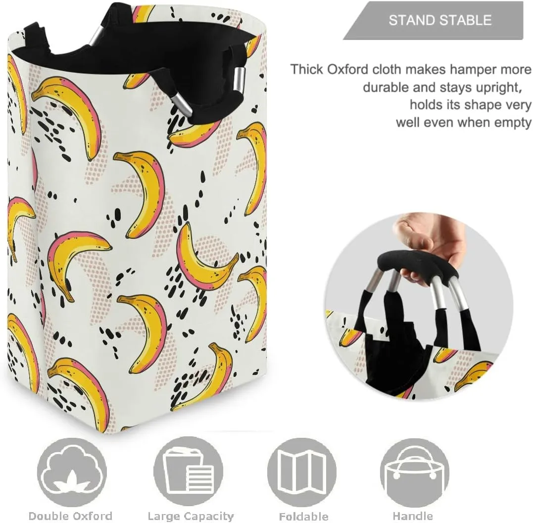visesunny Collapsible Laundry Basket Tropical Banana Black Dot Large Laundry Hamper Oxford Fabric Dirty Clothes Toy Organizer with Handle for Bathroom Kids Room Dorm