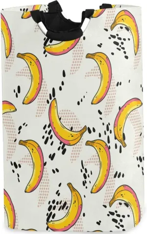 visesunny Collapsible Laundry Basket Tropical Banana Black Dot Large Laundry Hamper Oxford Fabric Dirty Clothes Toy Organizer with Handle for Bathroom Kids Room Dorm