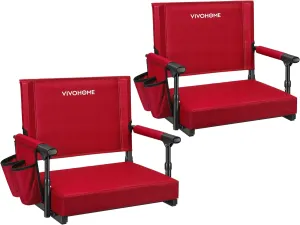 VIVOHOME Stadium Seats with Back Support and Cushion, 2 Pack Portable Bleacher Chairs with Cup Holder and Shoulder Strap