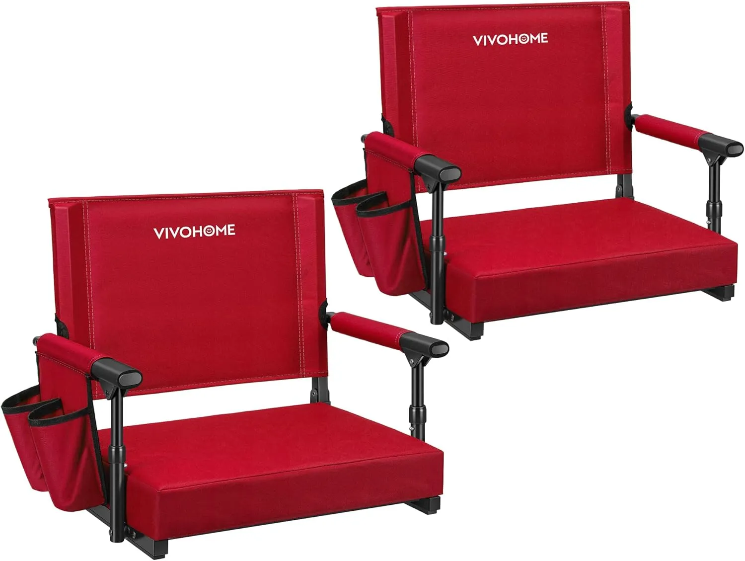 VIVOHOME Stadium Seats with Back Support and Cushion, 2 Pack Portable Bleacher Chairs with Cup Holder and Shoulder Strap