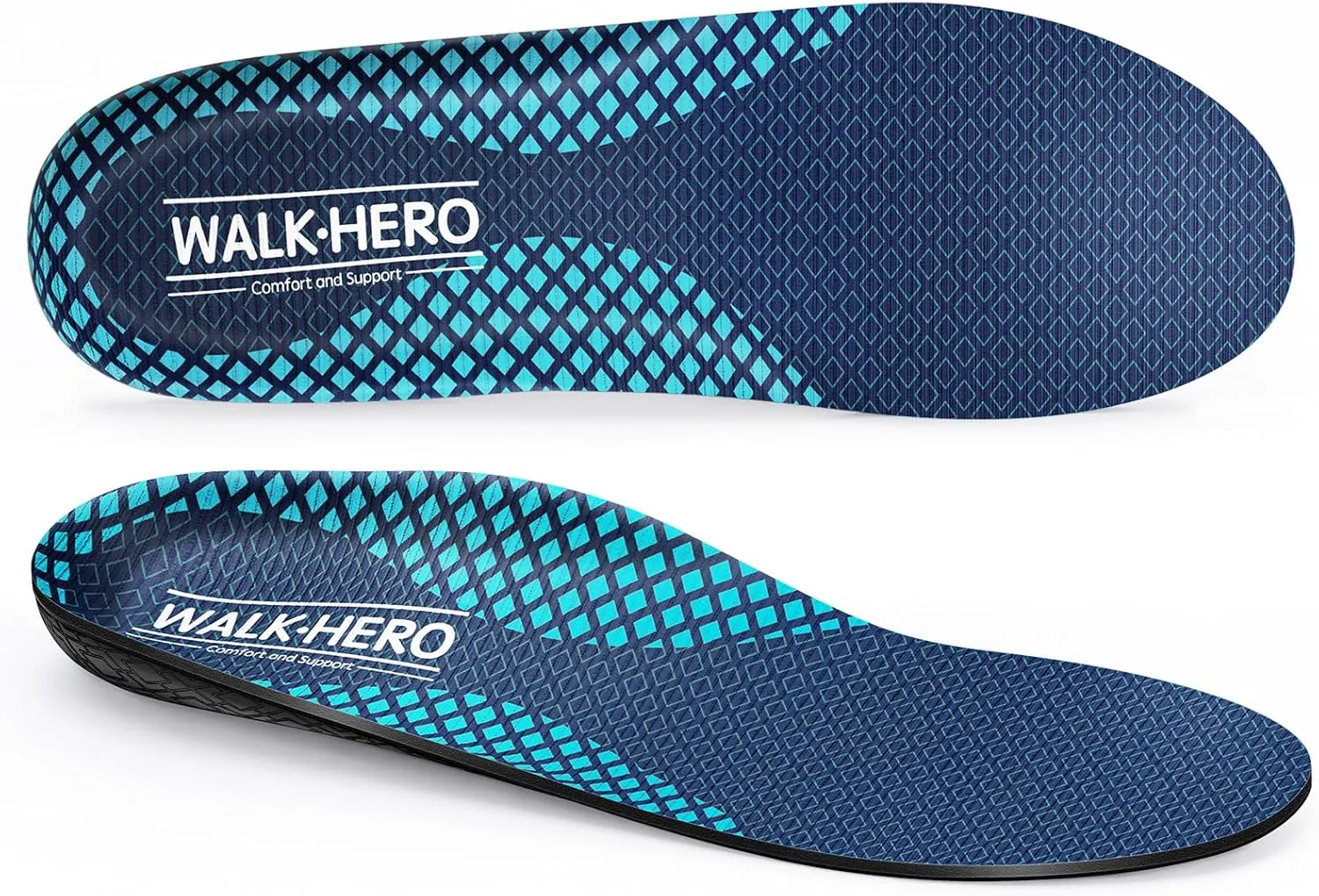 Walkhero Plantar Fasciitis Pain Relief Insoles High Arch Support Orthotic Shoes Inserts, Relieve Flat Feet and Foot Fatigue (Mens 10-10 1/2 | Womens 12-12 1/2, Blue Gray)