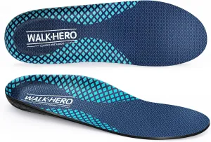 Walkhero Plantar Fasciitis Pain Relief Insoles High Arch Support Orthotic Shoes Inserts, Relieve Flat Feet and Foot Fatigue (Mens 10-10 1/2 | Womens 12-12 1/2, Blue Gray)