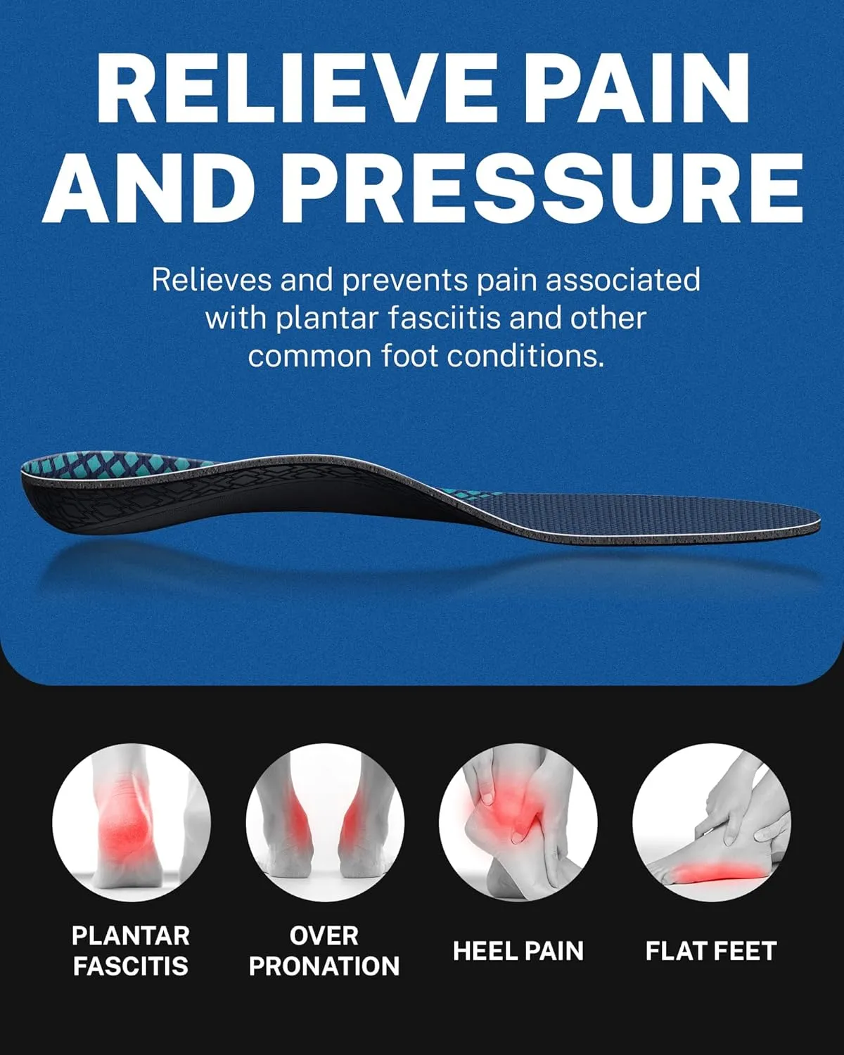 Walkhero Plantar Fasciitis Pain Relief Insoles High Arch Support Orthotic Shoes Inserts, Relieve Flat Feet and Foot Fatigue (Mens 10-10 1/2 | Womens 12-12 1/2, Blue Gray)