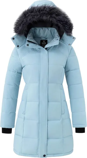 wantdo Women's Waterproof Winter Coat Warm Long Puffer Jackets with Faux Fur Hood Thicken Parka