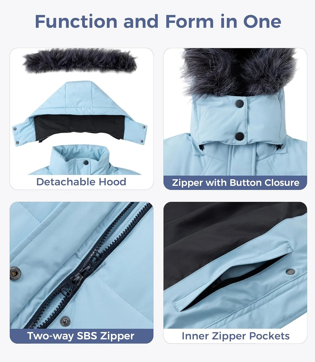 wantdo Women's Waterproof Winter Coat Warm Long Puffer Jackets with Faux Fur Hood Thicken Parka