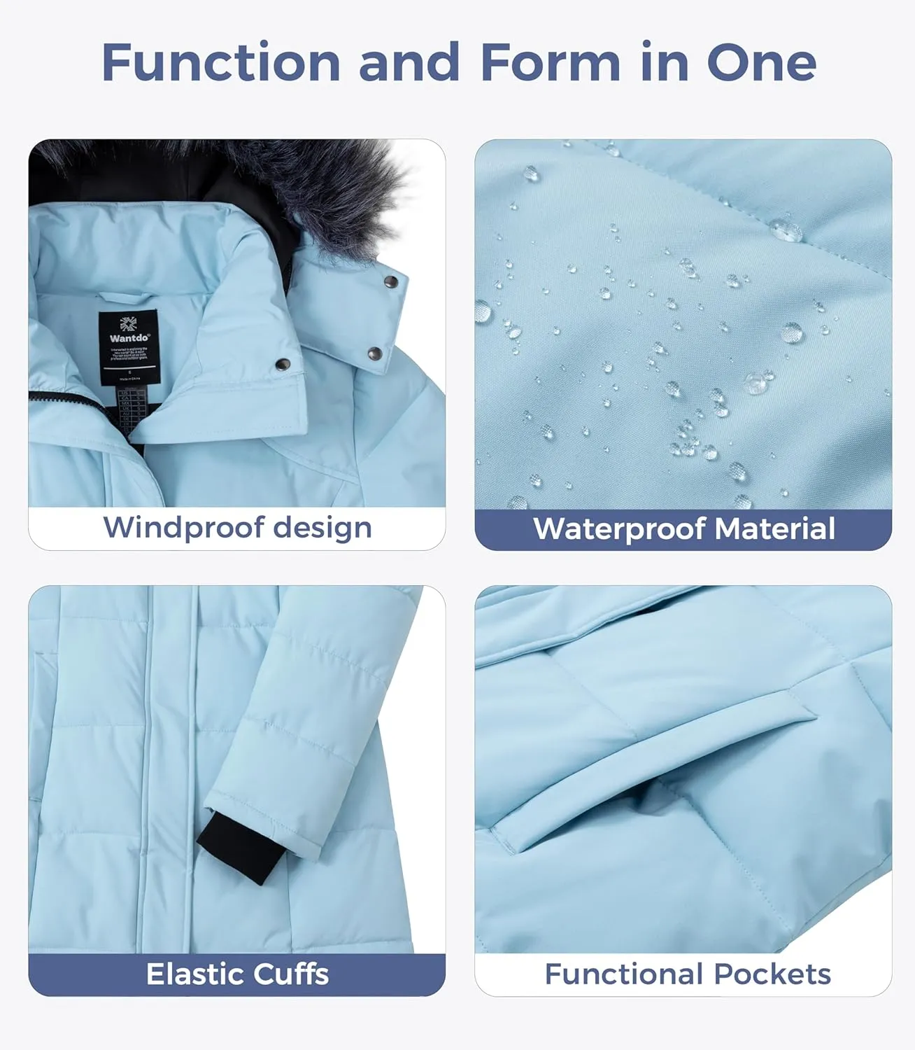 wantdo Women's Waterproof Winter Coat Warm Long Puffer Jackets with Faux Fur Hood Thicken Parka