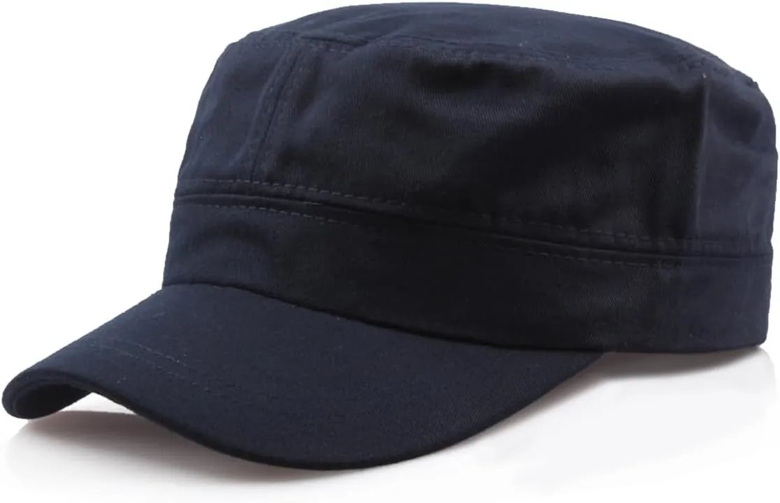 Washed Cotton Basic Cadet Army Cap Everyday Military Style Hat Vintage Flat Top Cap