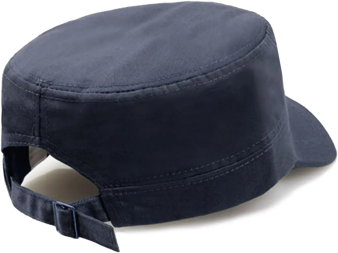 Washed Cotton Basic Cadet Army Cap Everyday Military Style Hat Vintage Flat Top Cap