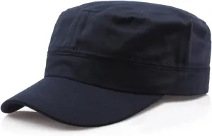 Washed Cotton Basic Cadet Army Cap Everyday Military Style Hat Vintage Flat Top Cap