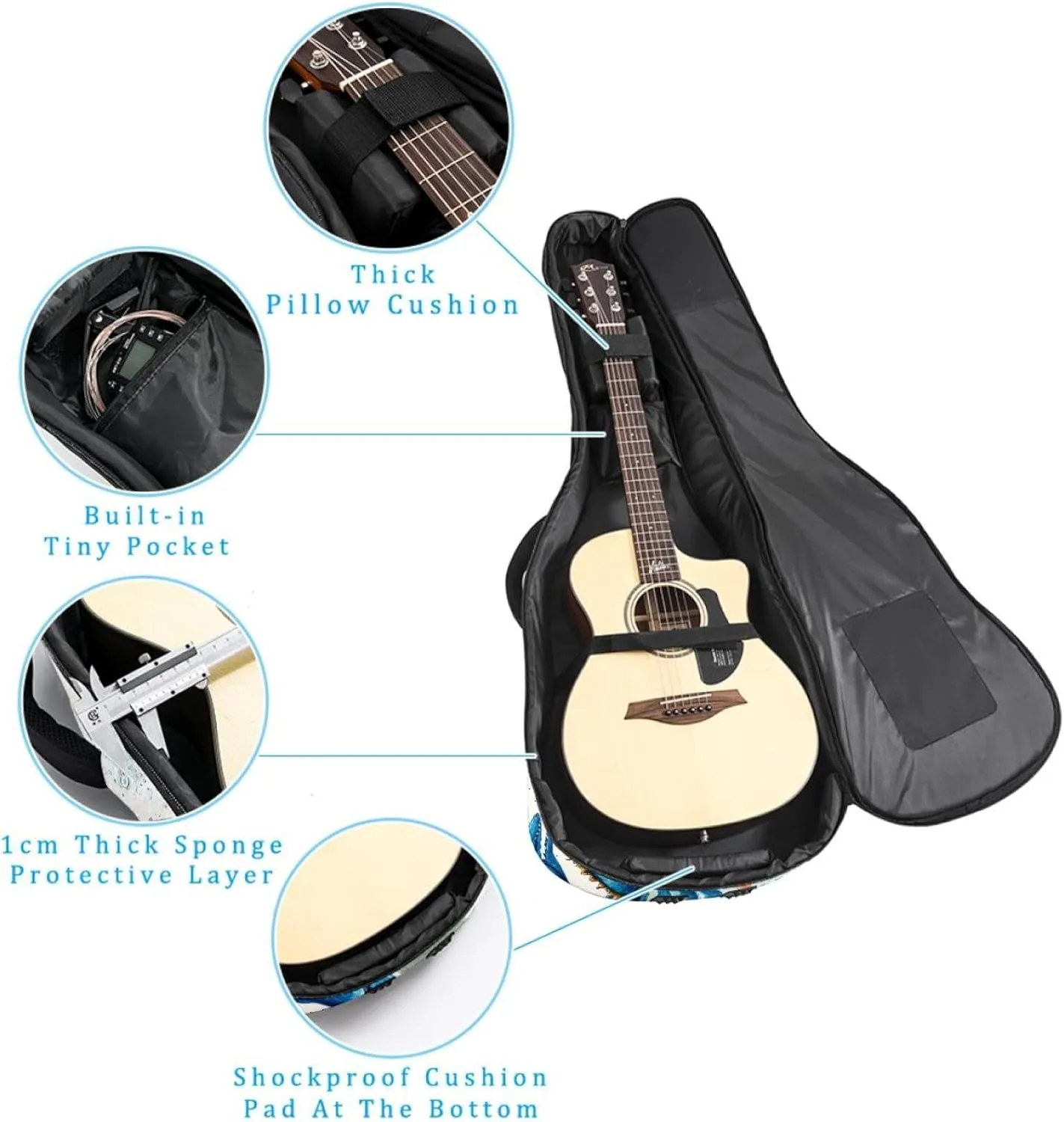 Watercolor Crab Sea Algae with Leaves Bubbles and Starfish Acoustic Guitar Bag, Guitar Case Gig Bag 40 41 42 inch with Dual Adjustable Shoulder Strap and Back Hanger Loop