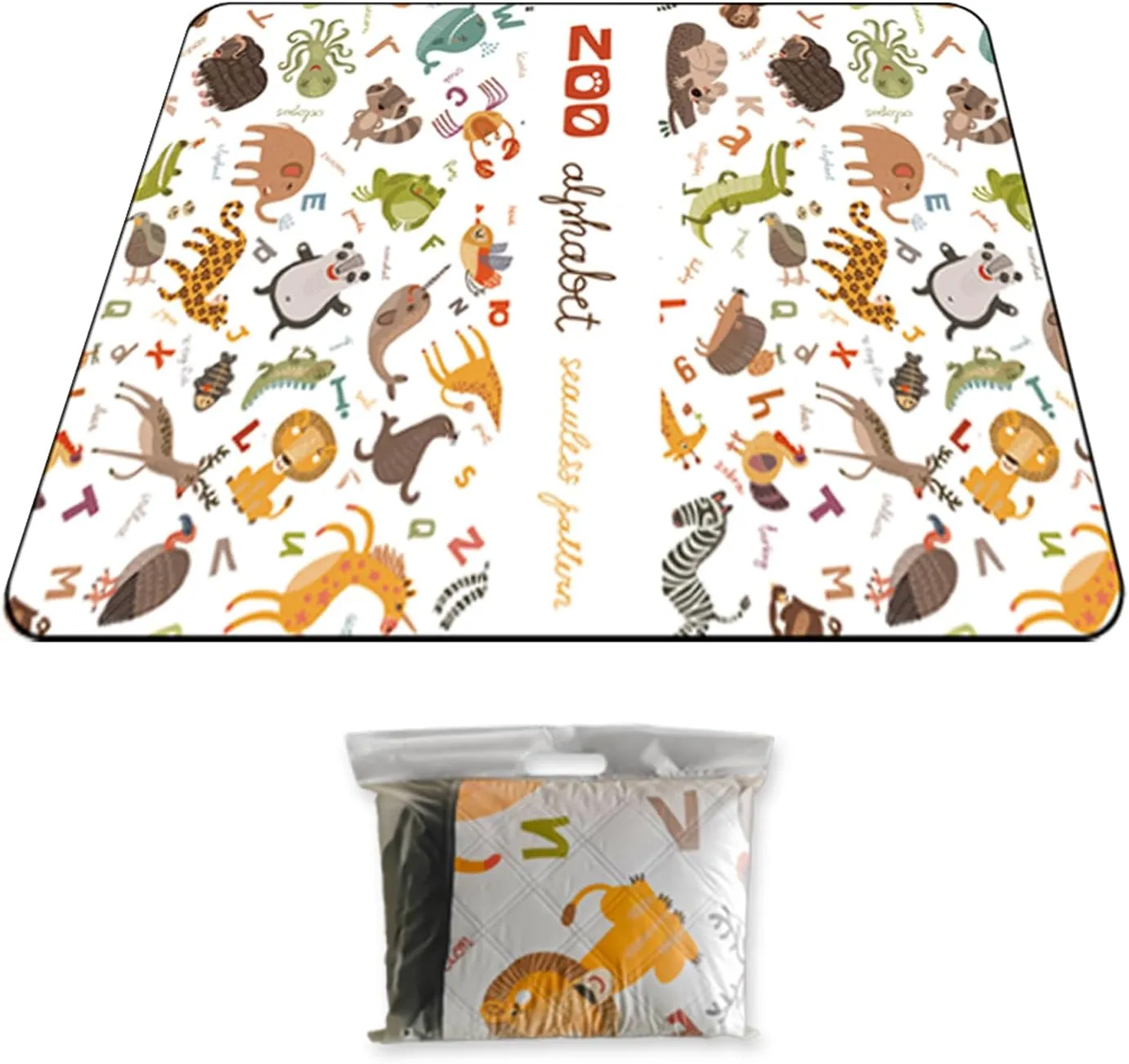 Waterproof & Sandproof Picnic Blanket with Pattern, 80''x60'' Large Outdoor Mat & Camping Rug with Carry Strap, Portable Beach Blanket for Park, Backyard, Indoor Playing, Camping & Beach(Animal Print)