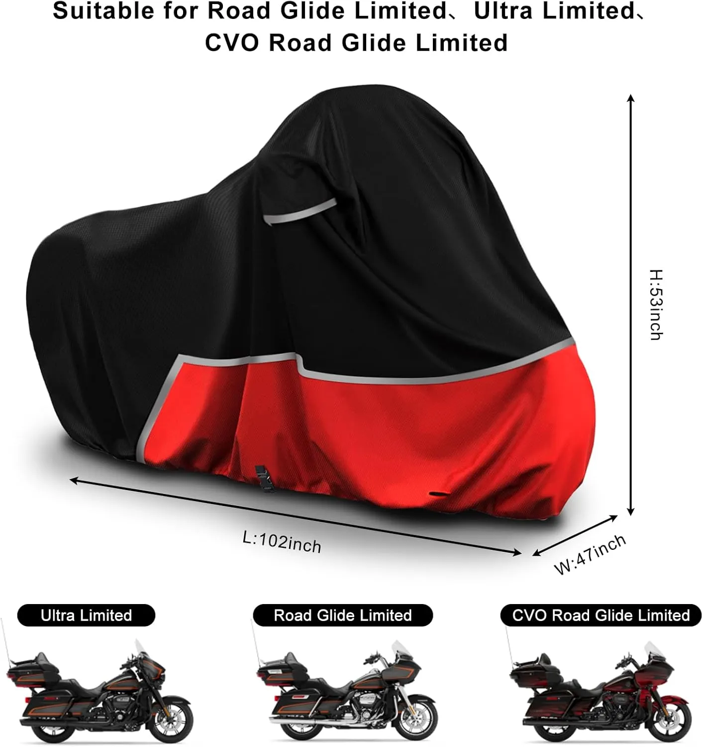 Waterproof Motorcycle Cover Replace for Harley Davidson Touring Limited with Trunk Models, 420D Oxford Cloth Road Glide Limited, Ultra Limited Motorcycle Cover for Snow Rain Dust Protection