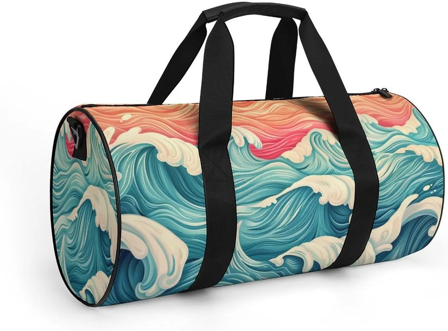 Wave Pattern Travel Gym Bag for Women Men Retro Cylindrical Duffle Bag Sport Workout Bag with Shoulder Strap