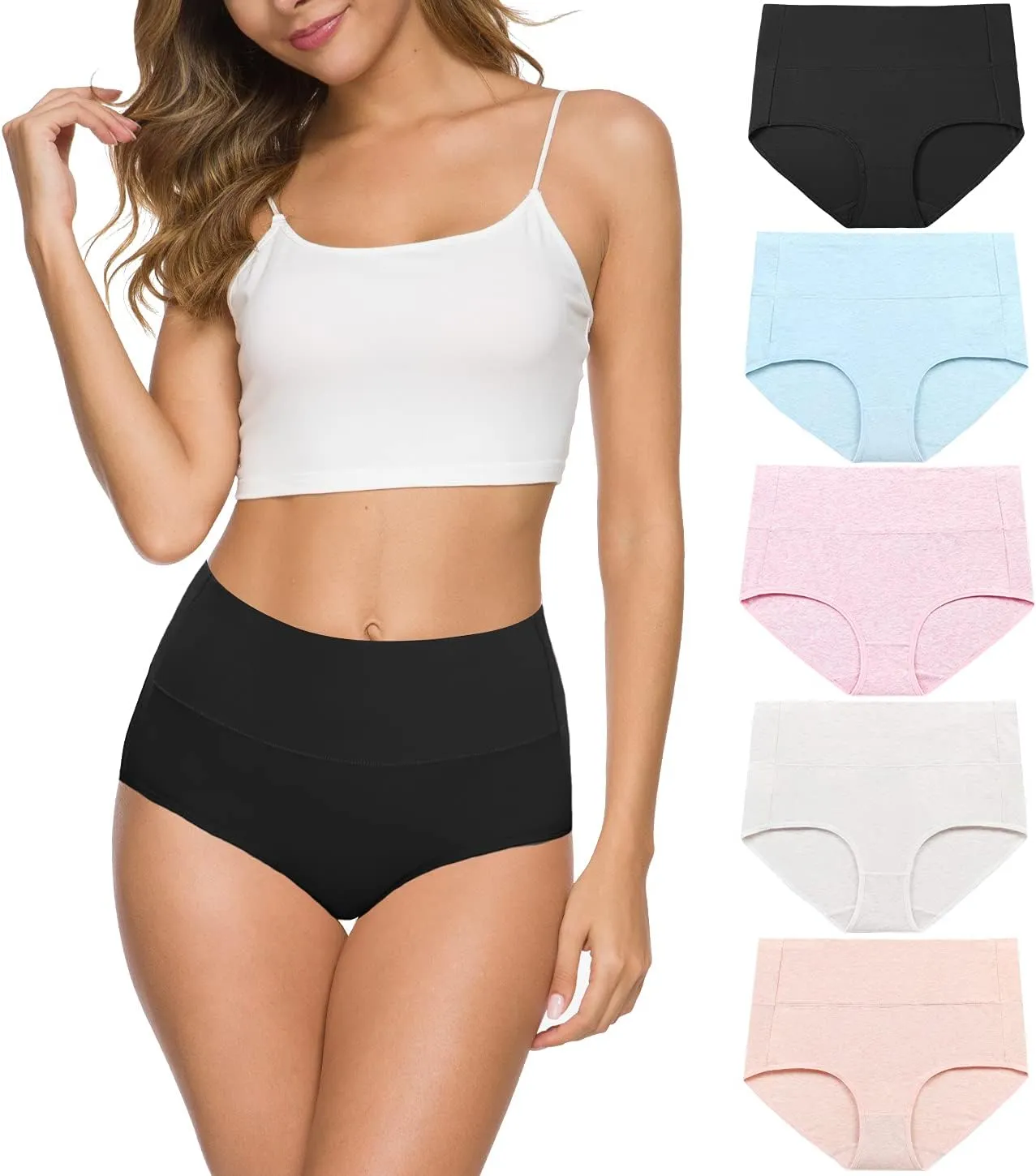 Wealurre Women's Comfort Cotton High Waist Underwear Breathable Soft Tummy Control Bikini Panties Plus Size