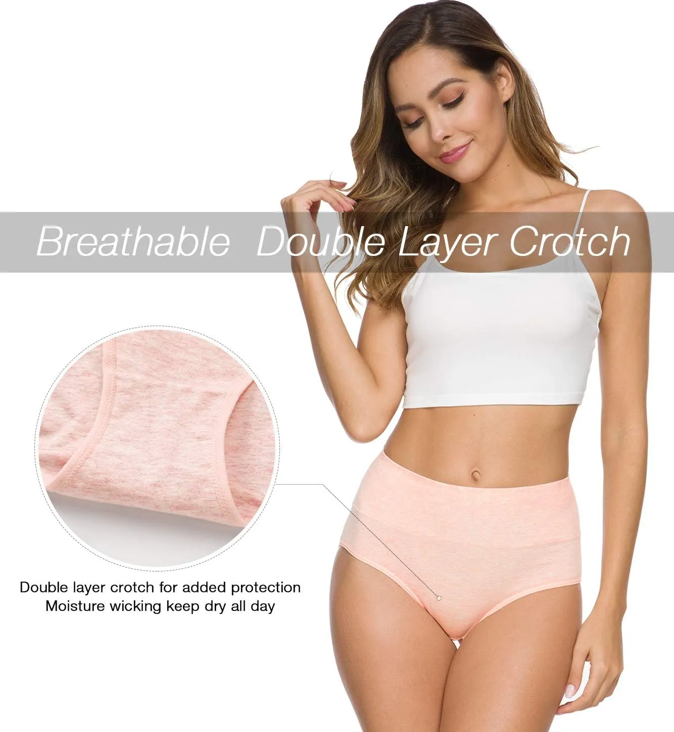 Wealurre Women's Comfort Cotton High Waist Underwear Breathable Soft Tummy Control Bikini Panties Plus Size