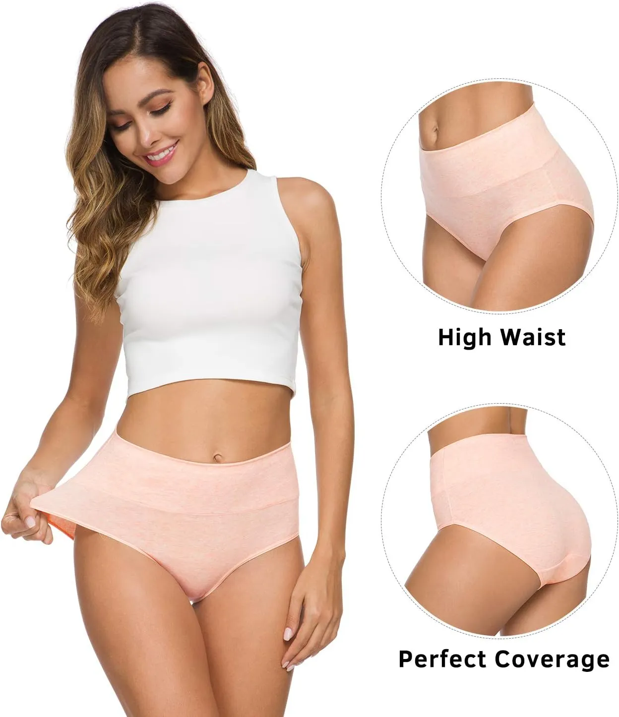 Wealurre Women's Comfort Cotton High Waist Underwear Breathable Soft Tummy Control Bikini Panties Plus Size